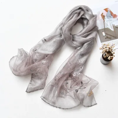 Luxury Brand Women Scarf High Quality Silk Scarves Shawl Lady Soft Wool Pashmina Elegant Embroidery Pearl Scarf Wrap Winter - Цвет: 5