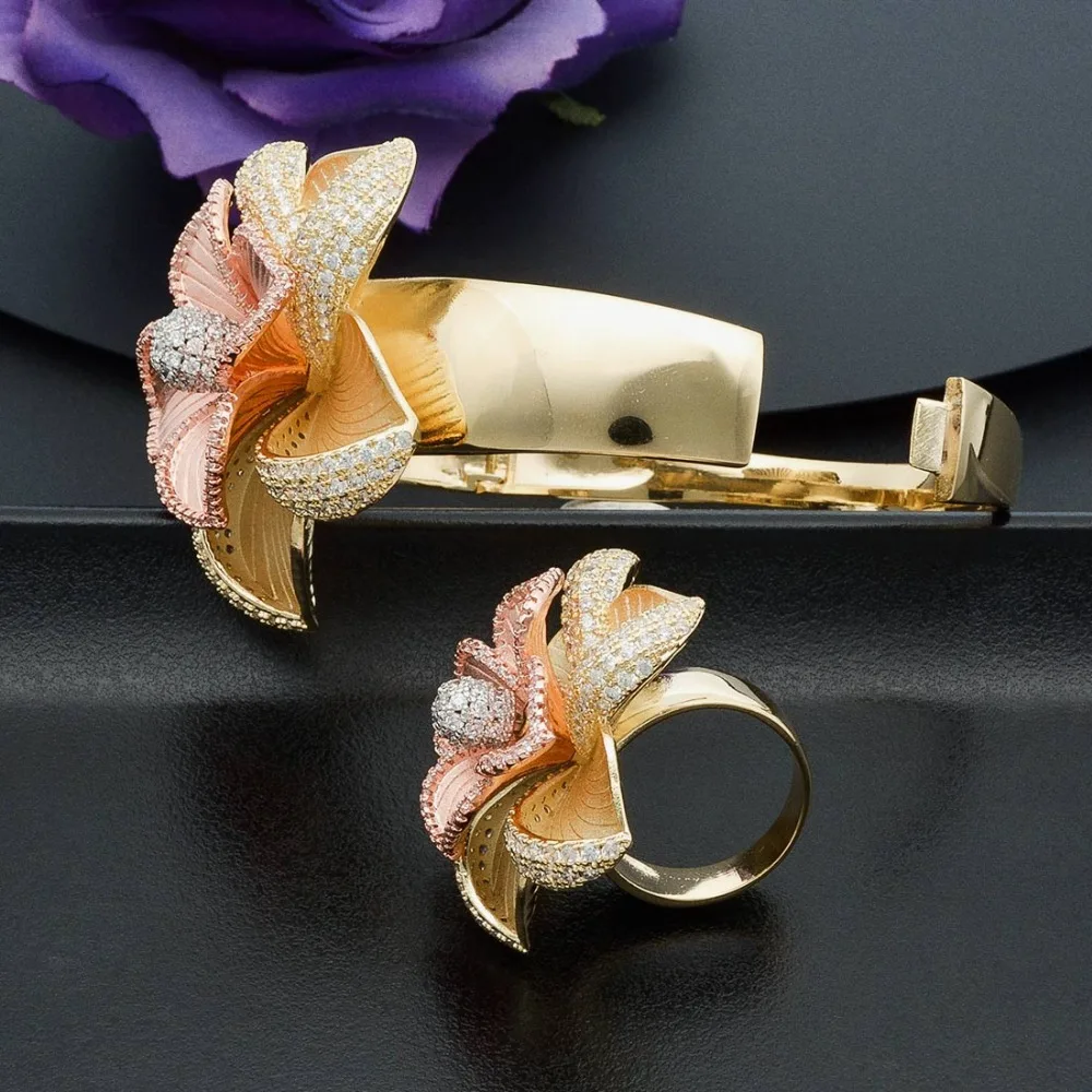 ModemAngel роскошный браслет с цветами и кольцом для женщин помолвка Свадебная вечеринка