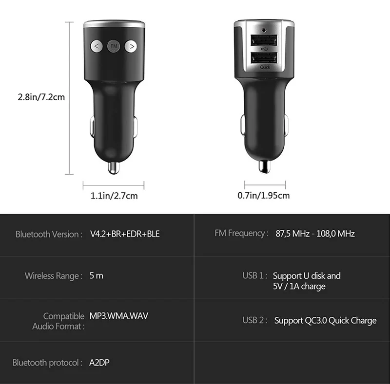 CDEN fm-передатчик Автомобильный MP3-плеер u-диск музыкальный bluetooth-ресивер громкой связи USB QC3.0 быстрое автомобильное зарядное устройство