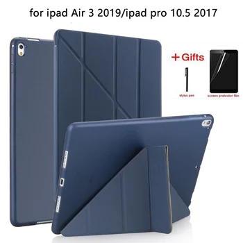 

Slim PU Leather+Silicone Case For iPad Air 3 2019 Soft Back Smart Cover for iPad Pro 10.5 2017 2015 10.5 inch Case+film+pen