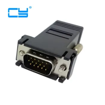 

VGA RGB 15pin Male Extender To Lan Cat5 Cat5e RJ45 Ethernet Female Adapter Black