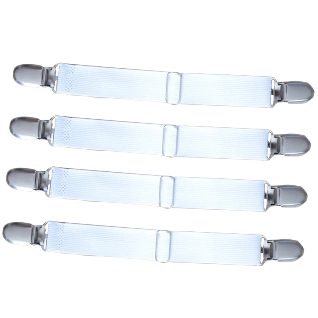 8 Pieces 2-Heads White Bed Sheet Holder Strap Clip Blankets Sheet Gripper Garter