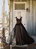 2022 Vintage Black Wedding Dresses Tulle Lace Applique sweetheart A-line Gothic Beaded Backless Long Bridal Gowns wedding gown ► Photo 3/4