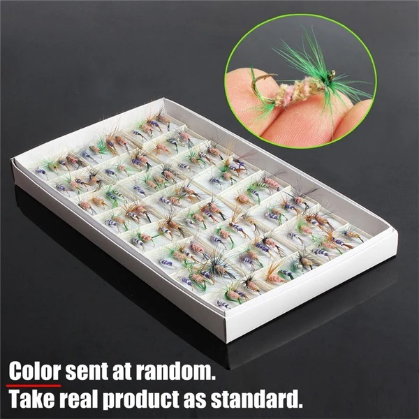 

HOT 96Pcs/Set Fly Fishing Lure Kit Artificial Insect Bait Trout Fly Fishing Hooks Tackle with Case Box HV99