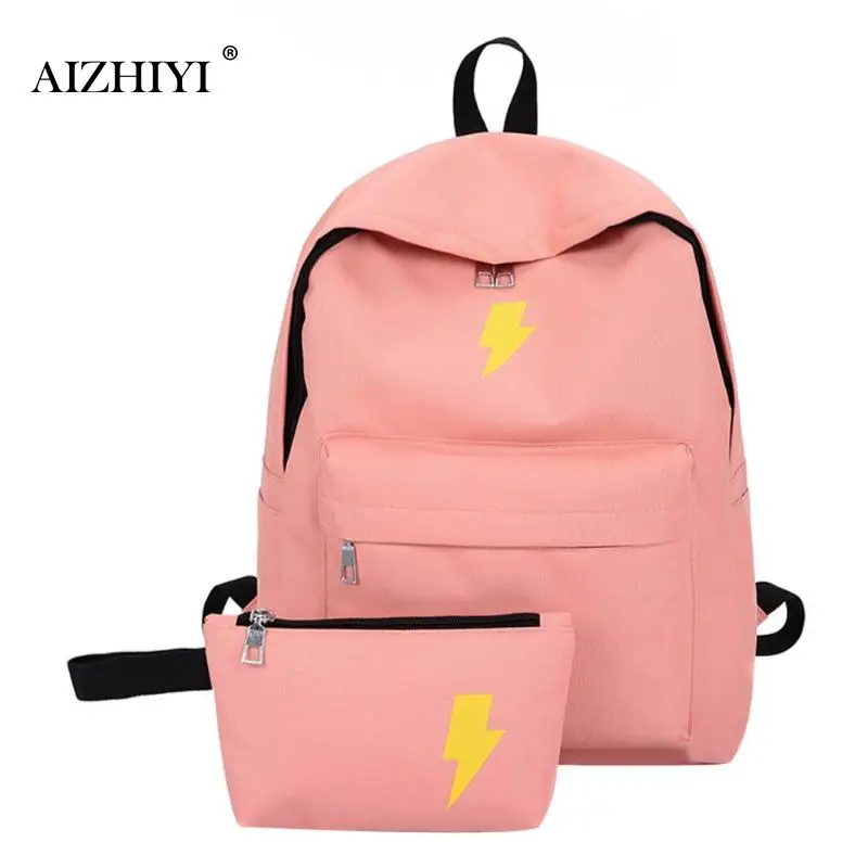 

High Quality Canvas Printed Black Yellow Backpack Korean Preppy Style Students Travel Bag Girls School Bag Laptop Rucksack Set