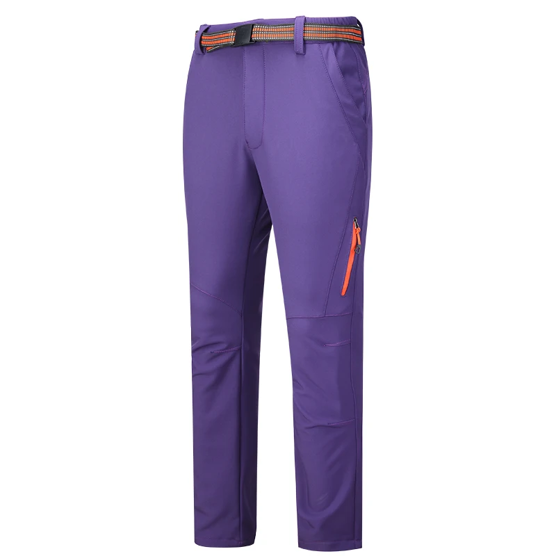 Походные брюки для женщин водонепроницаемые альпинистские брюки для скалолазания ветронепроницаемые лыжные охотничьи походные платья из флиса Софтшелл - Цвет: Фиолетовый