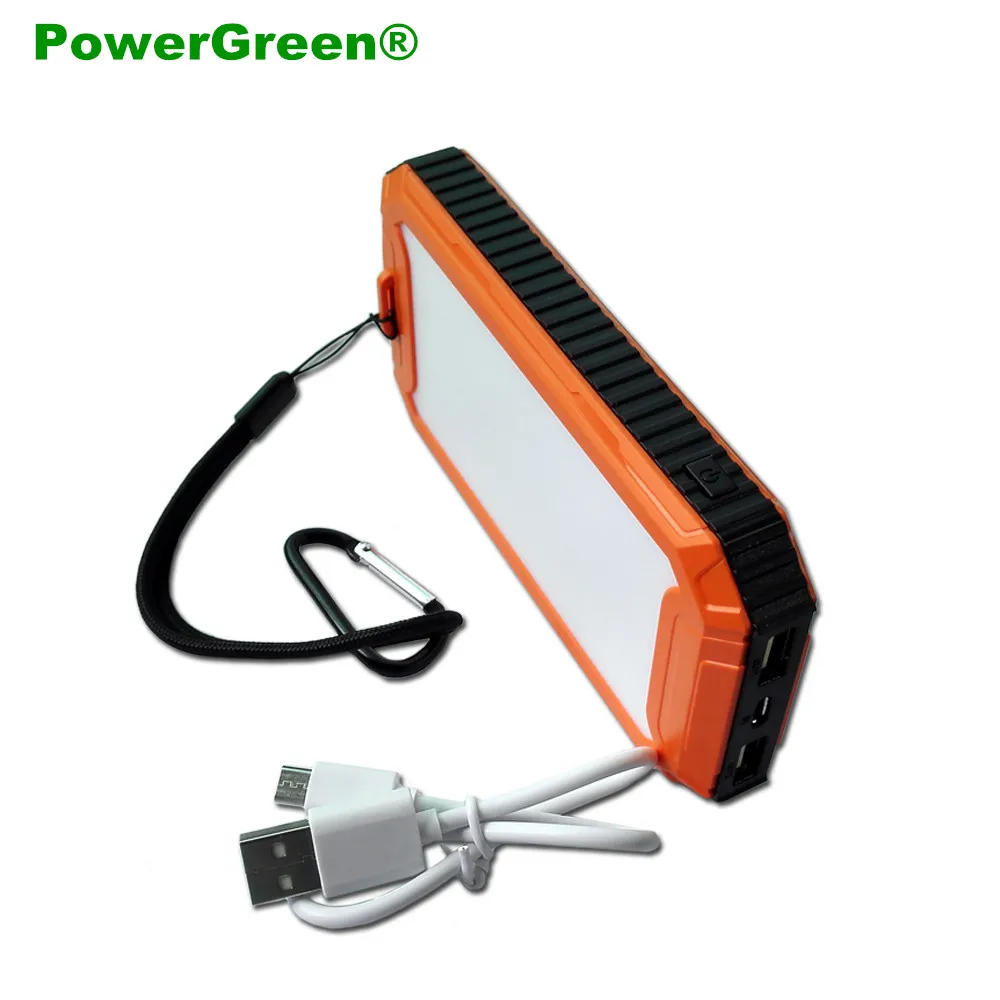 

PowerGreen Hiking Solar Battery Pocket Charger LED Design External Phone Charger 10000mAh Auto Battery Charger for Cellphone