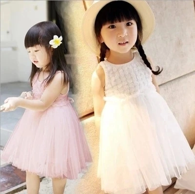 

Baby clothes girls dress in the summer of 2016 children pure color lace dress princess dress vest veil