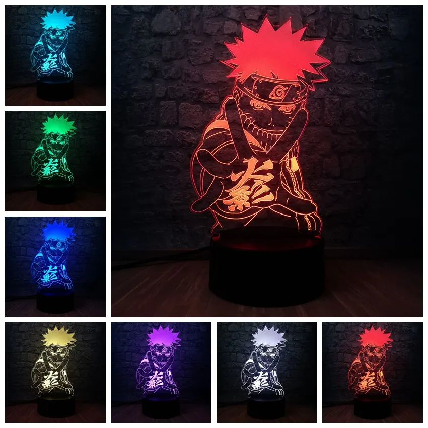 7 смешанных двухцветных фигурок Наруто Саске Какаши 3D светодиодный ночник Lihgt пульт дистанционного управления детская Подарочная игрушка для домашнего декора Новинка Настольная лампа - Испускаемый цвет: uzumaki