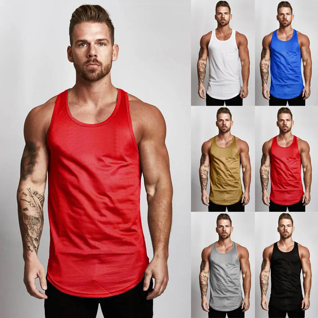 

NEW Men's Sleeveless Tank Top Mesh Breathable Bodybuilding Sport Fitness Ves Top Tee Shirt O-NECK Bodybuilding#20