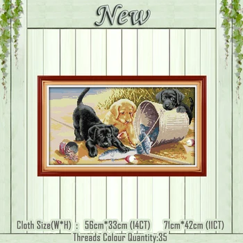 

Three dogs diy animal painting counted print on the canvas DMC 11CT 14CT kits NKF chinese Cross Stitch embroider needlework Sets