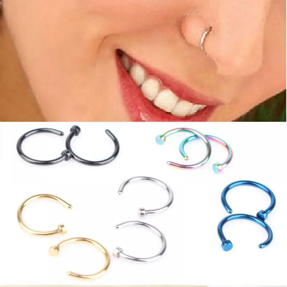

2 PCS Stainless Steel Nose Open Hoop Ring Earring Body Piercing Studs Jewelry