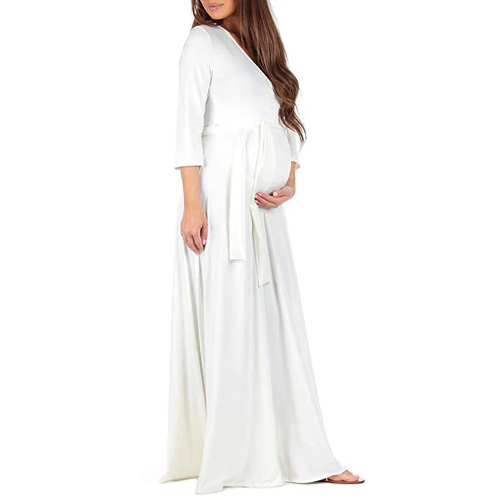 Платье для беременных с поясом, регулируемым поясом, Многофункциональное платье, свободное платье с длинным рукавом и v-образным вырезом, платье для беременных, фотосессия