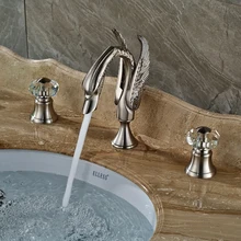 Двухместный Cristal Ручки Стиральная Бассейна Кран На Бортике 3 Отверстия Щеткой Ванной Комнате Раковина Смесители Лебединое Стиль