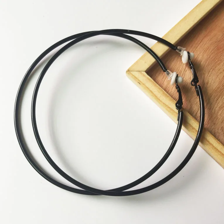 

Fashion black clip on earrings round circle non pierced earrings for no ear hole women lady 3-10cm