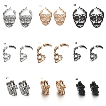 

1Pair Fashion Retro Women Men Gold Black Skeleton Stud Earrings Hoop Ear Stud Textured Skull Bones Jewelry Punk Gothic