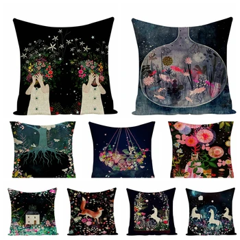 

Nordic Dreams Cartoon Fairy Cotton Linen Pillowcase Secret Garden Cushions Decorative Pillow Home Decor Sofa Throw Pillows 45*45