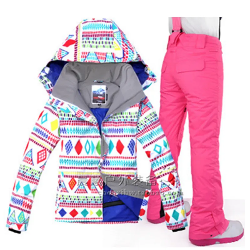 GSOU Снежный водонепроницаемый горнолыжный костюм куртка+ лыжные брюки для женщин лыжный или Сноубординг костюм для женщин Открытый походная одежда - Цвет: Pink