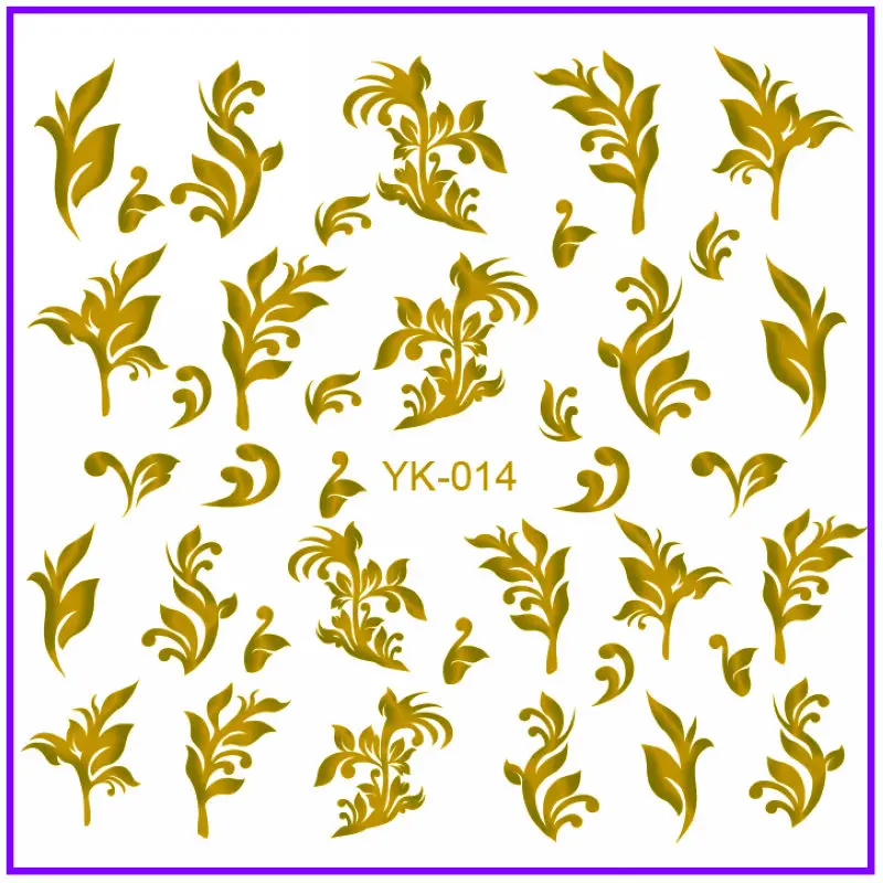 Золотые/серебряные Водные Наклейки металлические наклейки для ногтей цветок Роза вихревая лоза фиолетовый кленовые листья трава джунгли куст YK013-018 - Цвет: YK014 GOLD