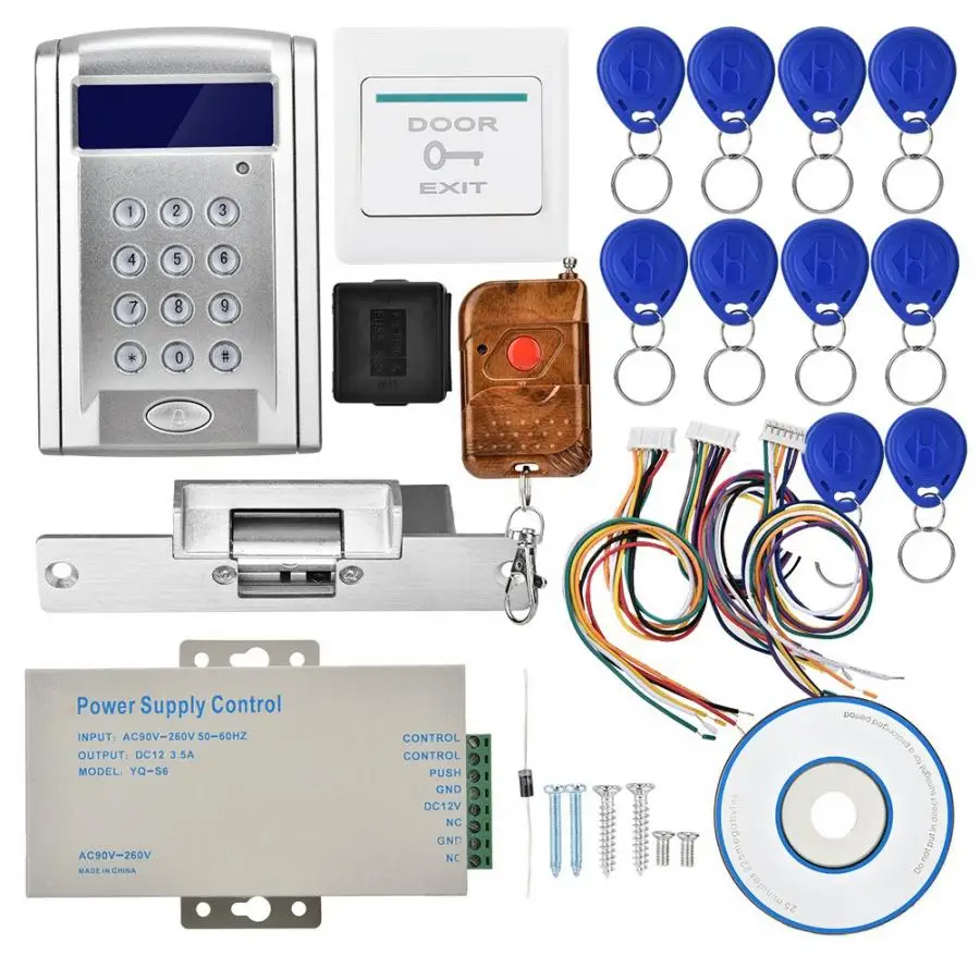 Комплекты контроля доступа 008ID RFID система контроля доступа двери комплект без пульт дистанционного управления с блокировкой кнопка выхода 10 брелоки RFID замок