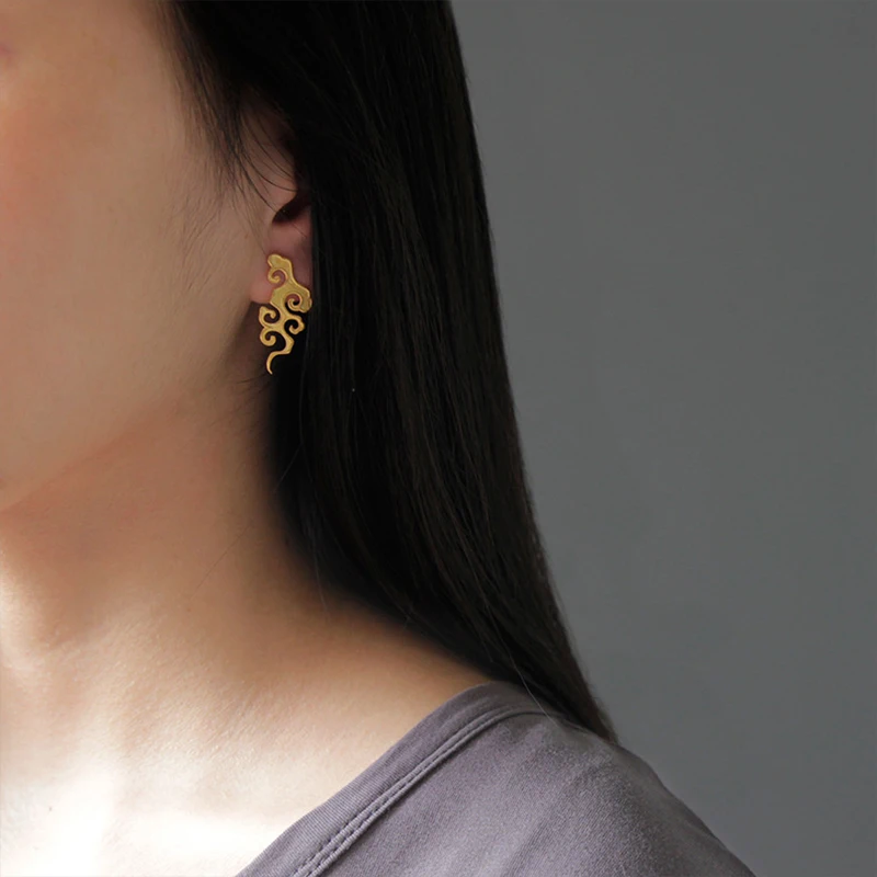 Lotus Fun Real 925 Sterling Silver Fine Jewelry Original Sunset Cloud Dangle Earrings Chinese Style Vintage Earrings for Women