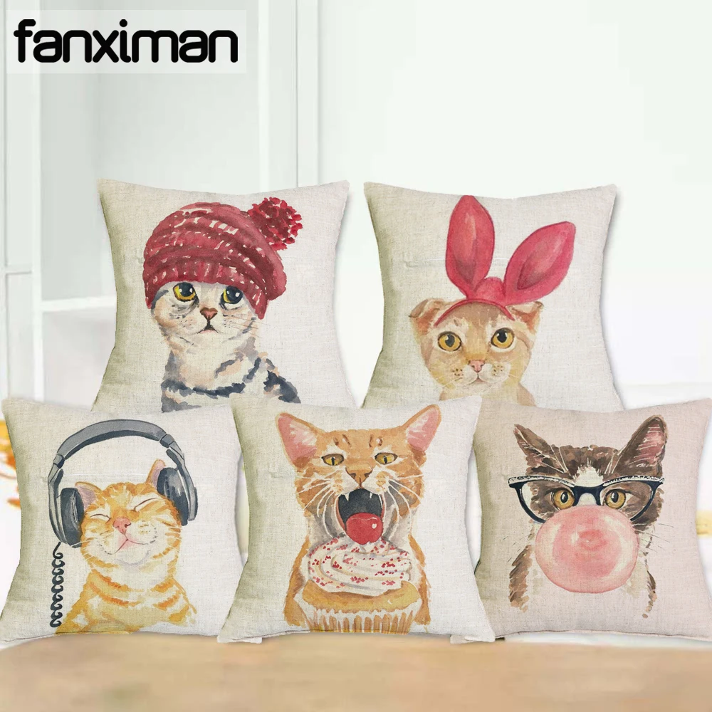 لطيف جميل القط طباعة غطاء الوسادة القطن الكتان رمي وسادة غطاء 45x45 سنتيمتر مربع كيس وسادة المنزل مكتب سيارة ديكور للكنبة لطيف جميل القط طباعة غطاء الوسادة القطن الكتان رمي وسادة غطاء 45x45 سنتيمتر مربع كيس وسادة المنزل مكتب سيارة ديكور للكنبة