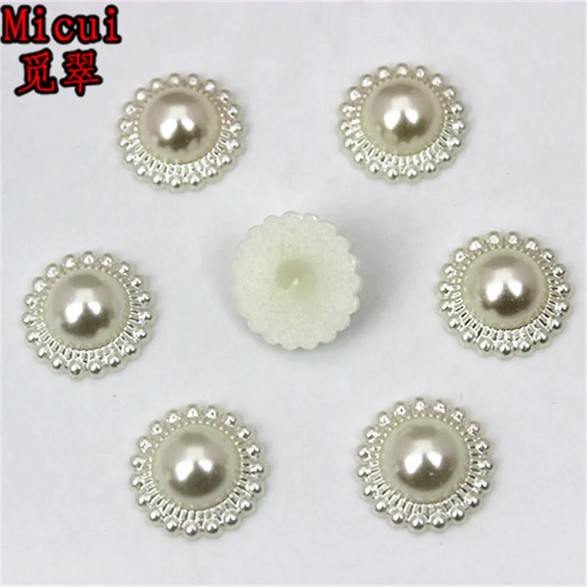 

Micui 100PCS 16mm round sunflower shape half Imitation pearls diy craft flatback beads for Clothing Jewelry accessories ZZ218