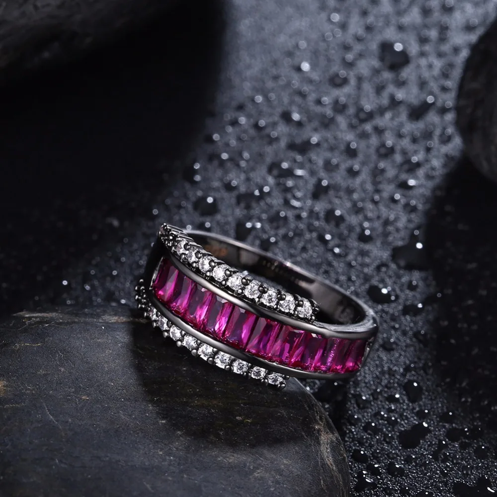 Square Shape Purple Cubic Zirconia Party Accessorise Black Gun Color Rings For Womens Fashion Jewelry (JewelOra RI103317)