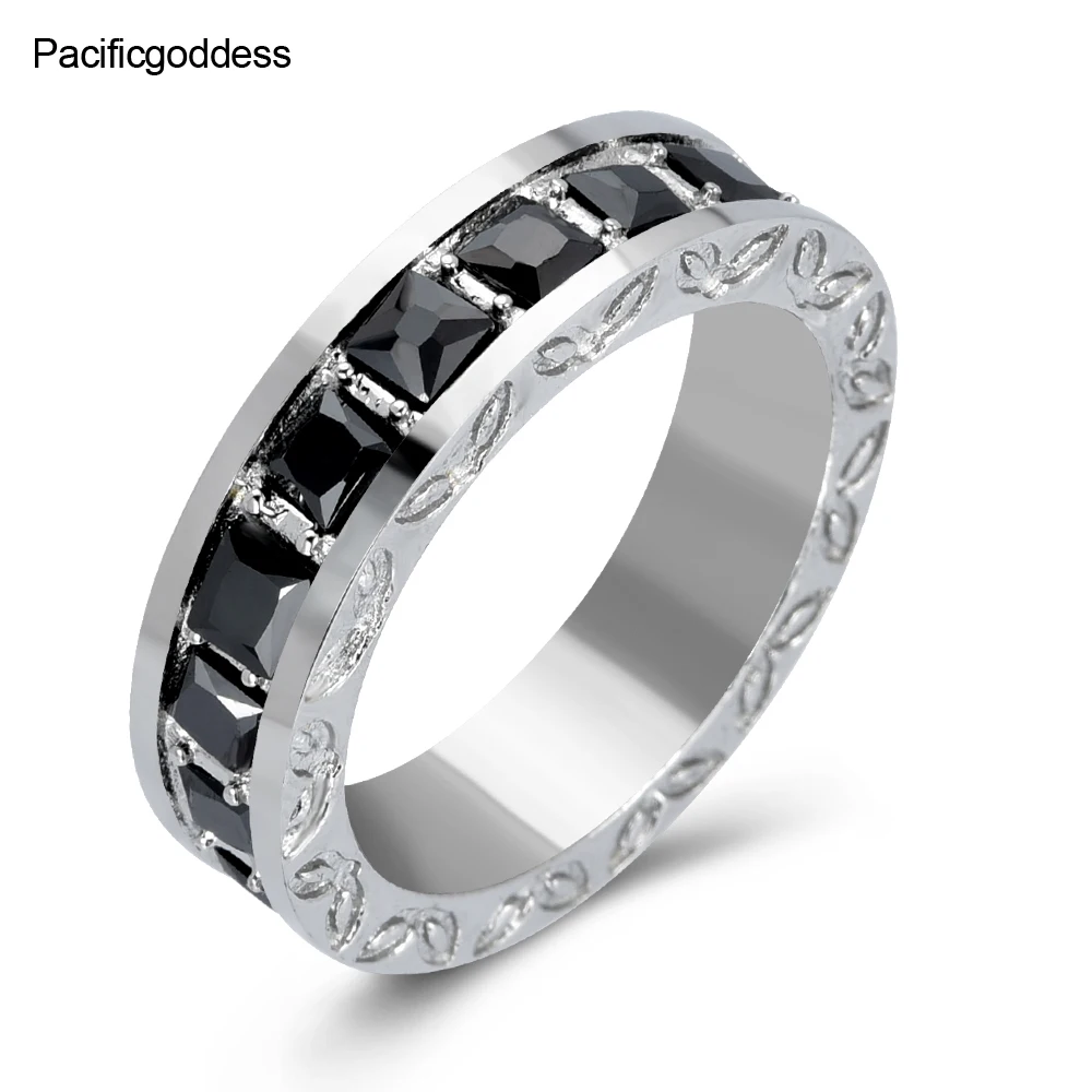 

squre black cz stone ring fashion ring for women and girl stainless steel ring