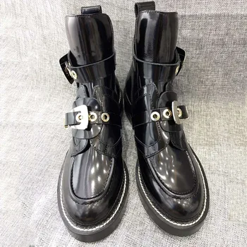 

Women Buckles Boots Triangle Hollow Out Ladies Summer Botas Street Style Chic Star Shoes Genuine Leather Woman Motorcycle Boots