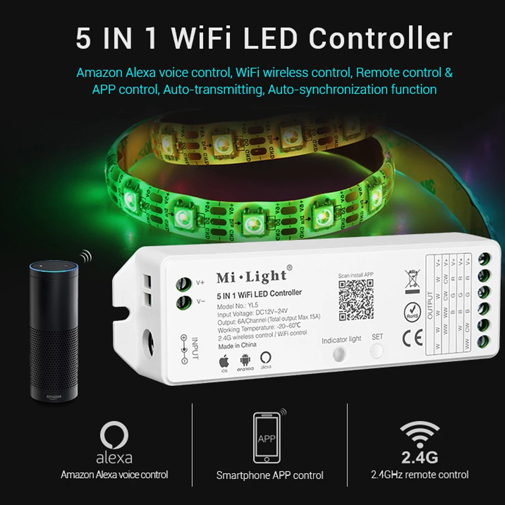 Milight Wifi yl5 RGB CCT RGBW контроллер светодиодной ленты iOS Android Amazon Alexa пульт дистанционного управления для 3528 5050 Светодиодные полосы света