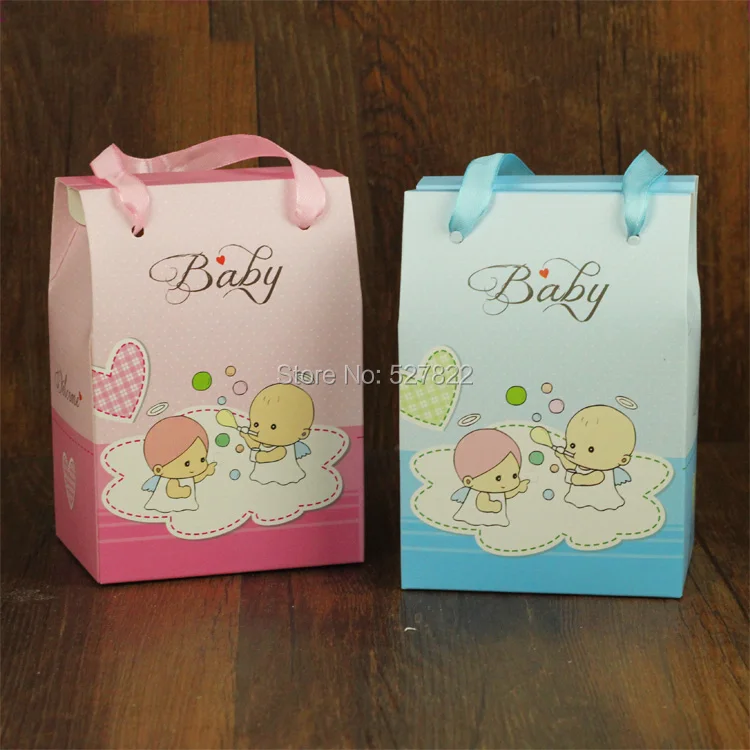 100 PCS 2 Colors Pink and Bule Baby Shower Candy Gift Box15