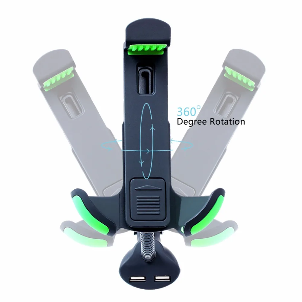 Universal Goose-neck Car Mount Charger Holder with with 2 USB Charging Port Car Charger for 3.5-6.3 Inch Smartphone (4)