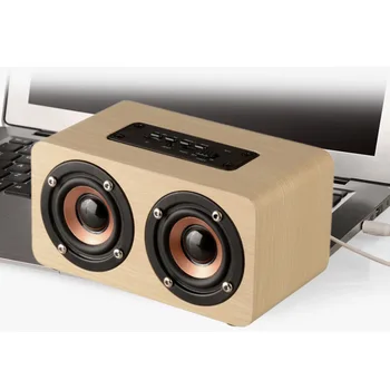 

New Portable Wireless Bluetooth Speakers Wooden Dual Passive Subwoofer Speaker DOM668