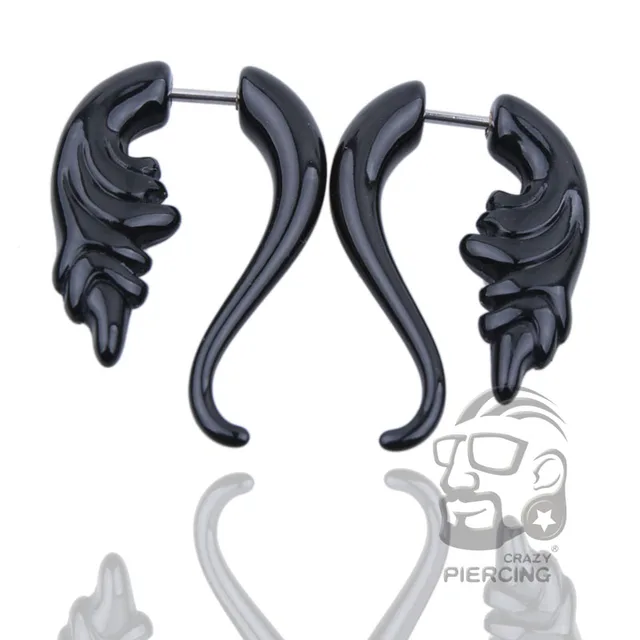 Feather Shape Acrylic Stud Earrings 1 2mm Punk Tunnel Plug Feather Shape Acrylic Stud Earrings 1 2mm Punk Tunnel Plug Jewelry Fake Piercing For Men