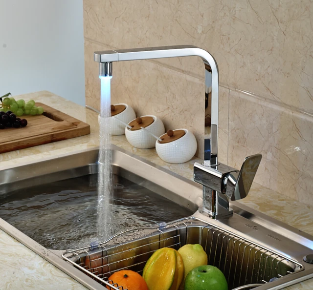 Special Price Single Handle Deck Mount Brass Kitchen Faucet with LED Light Chrome Finished Hot Cold Water Special Price Single Handle Deck Mount Brass Kitchen Faucet with LED Light Chrome Finished Hot Cold Water