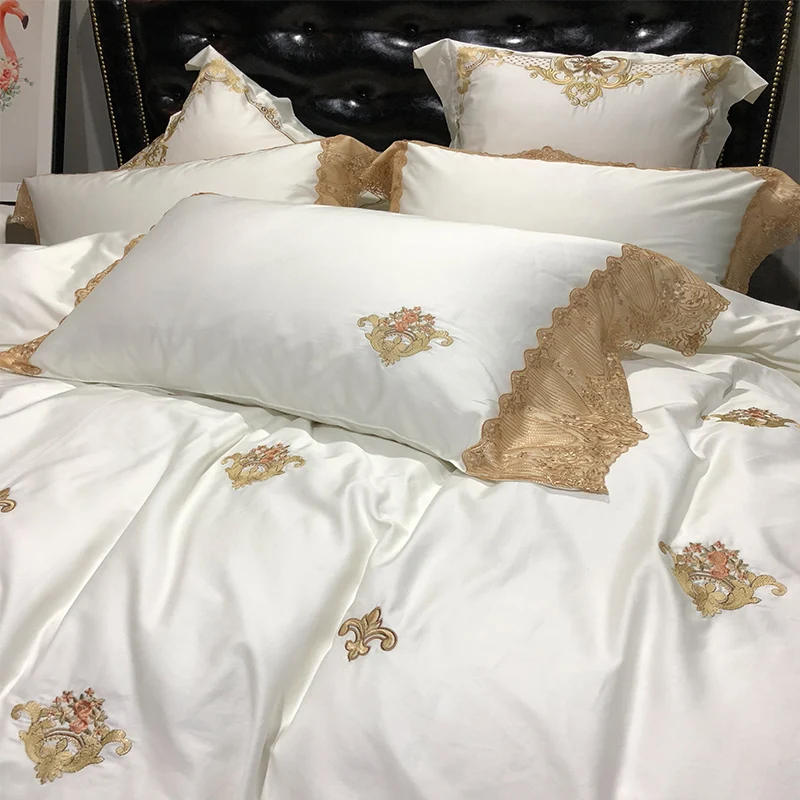 Oriental bordado luxo real jogo de cama