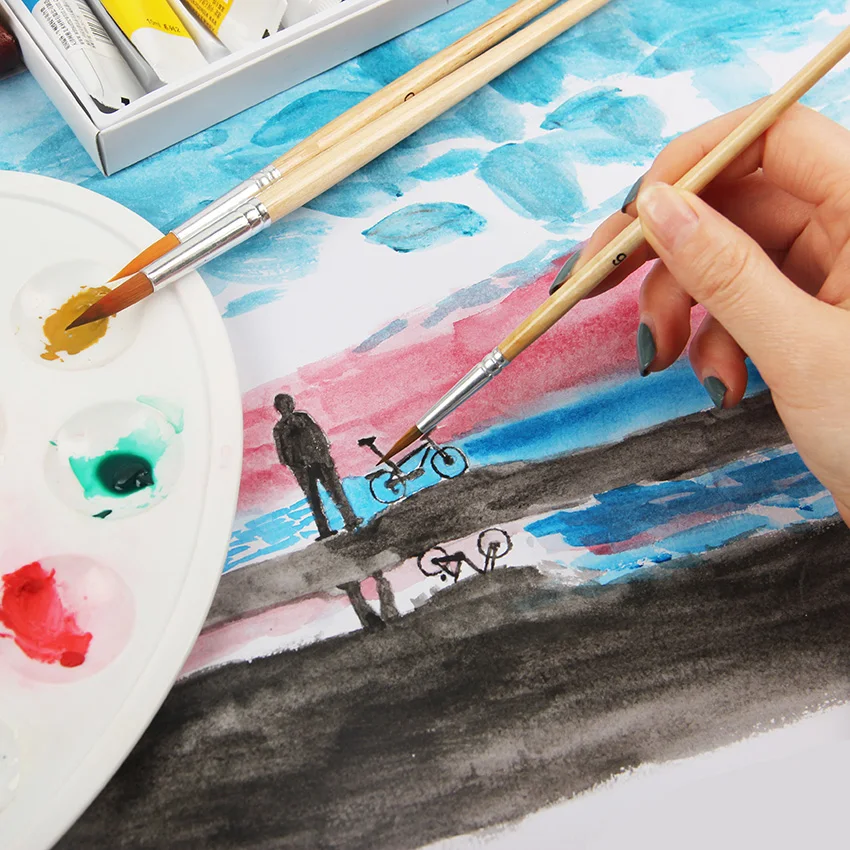 12PCS/set Wooden Oil Painting Brush Acrylic Watercolor Panit Art Supply