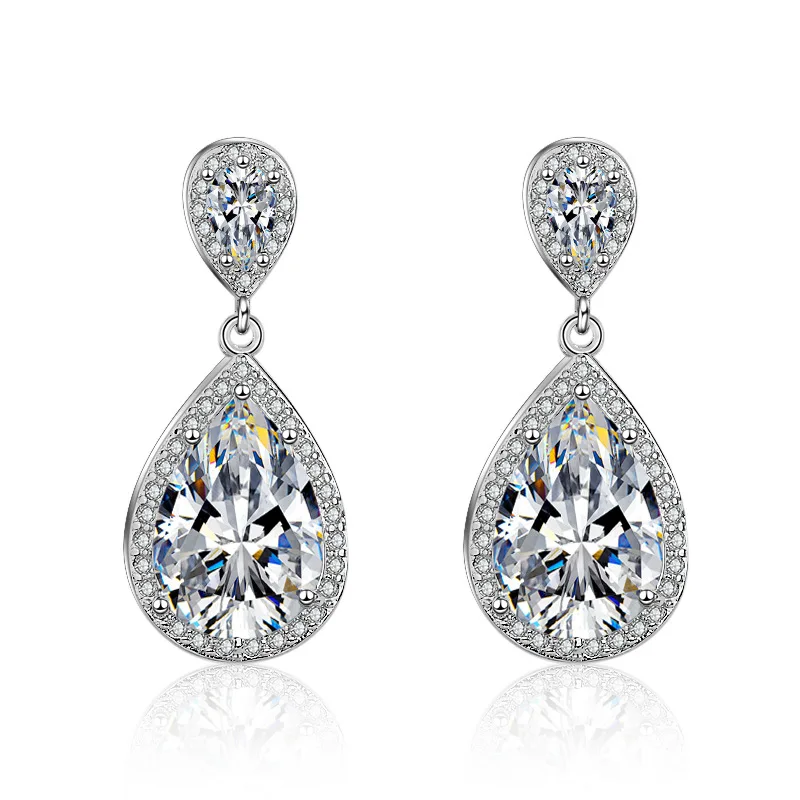 

New Arrivals Elegant CZ Cubic Zirconia Water Drop 925 Sterling Silver Ladies`Tassel Stud Earrings Original Jewelry For Women