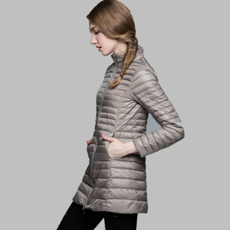 

Woman Coat 90% White Duck Down Long Jacket Female Overcoat Ultra Light Slim Solid Jackets Winter Coat Portable Fashion Parkas