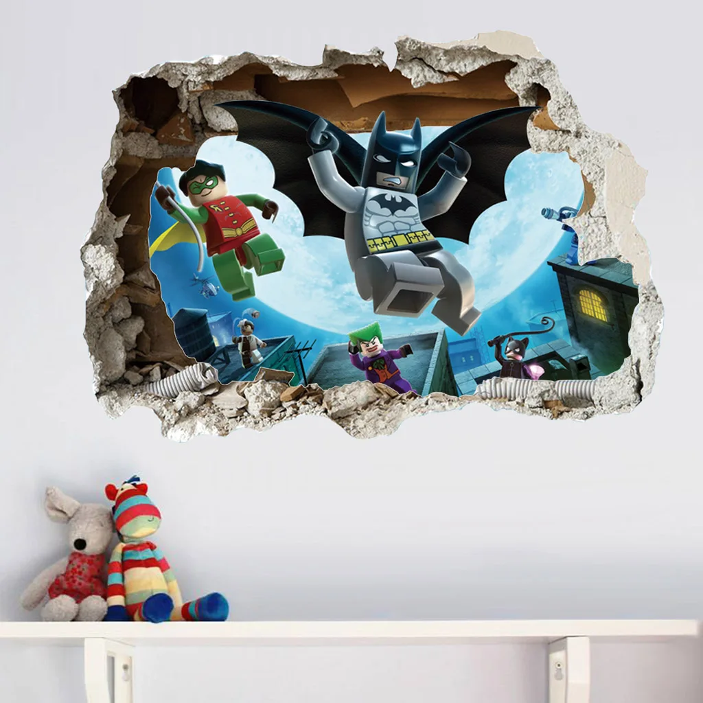 Disney Super Heros 3Deffect Wall Stickers For Kids Room Home Decor Spiderman Batman Ironman Hulk Avengers Mural Art Boys Decals