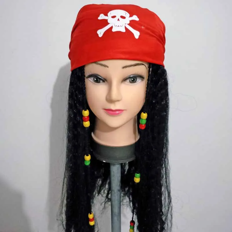 Унисекс Пираты Карибского моря Джек Воробей косплей пелука головной убор Хэллоуин Пиратские костюмы Пурим карнавальное платье в масках - Цвет: Красный