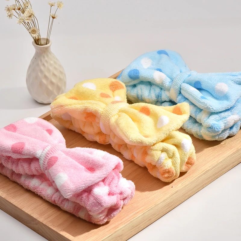 EHEH Lady Cute Bow Hairband Dot Point Headband Absorbent Washing Face SPA Mask Bathing Accessories Elastic Hair Holder