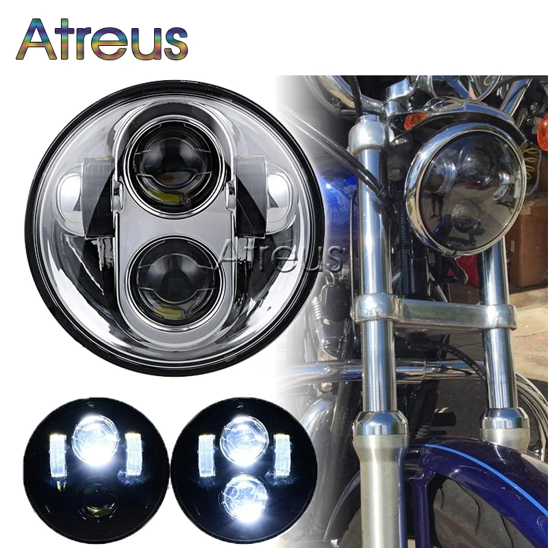 

Atreus 2X Front Driving HeadLights For Harley Davidson Motorcycle Daymaker Black 5.75" HID LED High Low Beam 5 3/4" DRL Headlamp