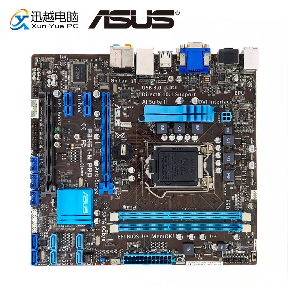 

Asus P8H61-M PRO Desktop Motherboard H61 Socket LGA 1155 For Core i3 i5 i7 DDR3 16G SATA3 USB3.0 uATX Original Used Mainboard