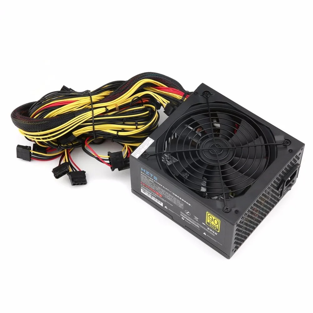 1600W Power Supply For 6 GPU Eth Rig Ethereum Coin Mining Miner Machine with Low Noise Cooling Fan for 370/470/380 / 380X / 480