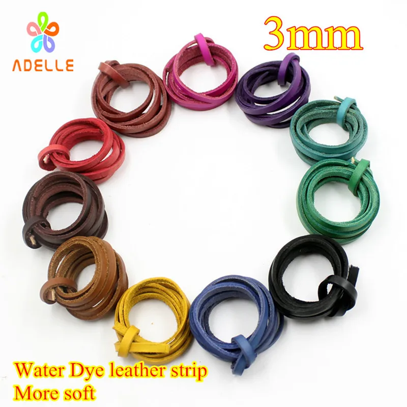 

11 tan colors 100% Geniune Flat Leather Cord/strips water dye 3MM*2MM More SOFT DIY necklace Thong Jewellery free shipping 15m