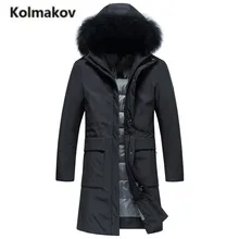 KOLMAKOV 2017 new winter high quality men’s fashion long hooded fur collar down jacket,80% white duck down coat parkas men.M-3XL