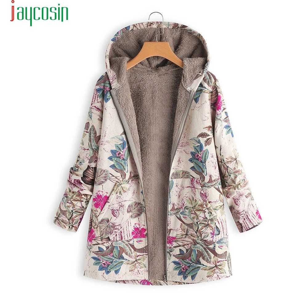 JAYCOSIN Hot Pink Winter Jacket Hot Sale Womens Warm Outwear Floral