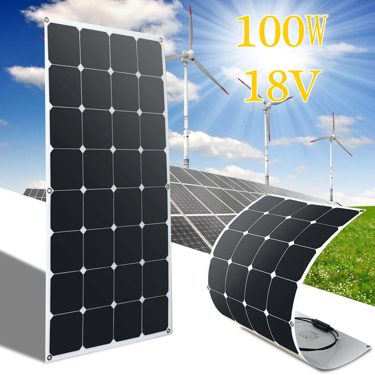 

100W Flexible Solar Panel Plate 100W 18V Solar Charger For Car Battery 12V Sunpower Monocrystalline Silicon Cells Module Kit